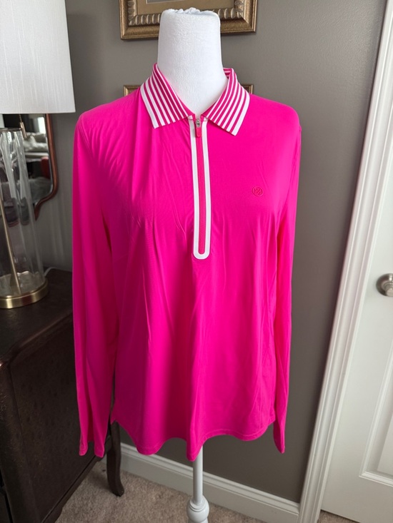 g/fore Tops - G/fore Women's Hot Pink Long-Sleeve Polo Top with Striped Collar